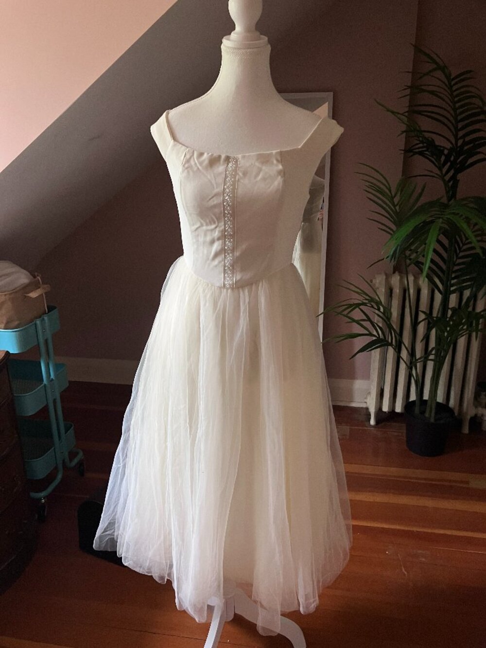 White midi/ tea length tulle tutu dress Giselle style formal evening gown grad